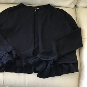 Aqua Bloomingdales Black Cropped Ruffle Cardigan size M